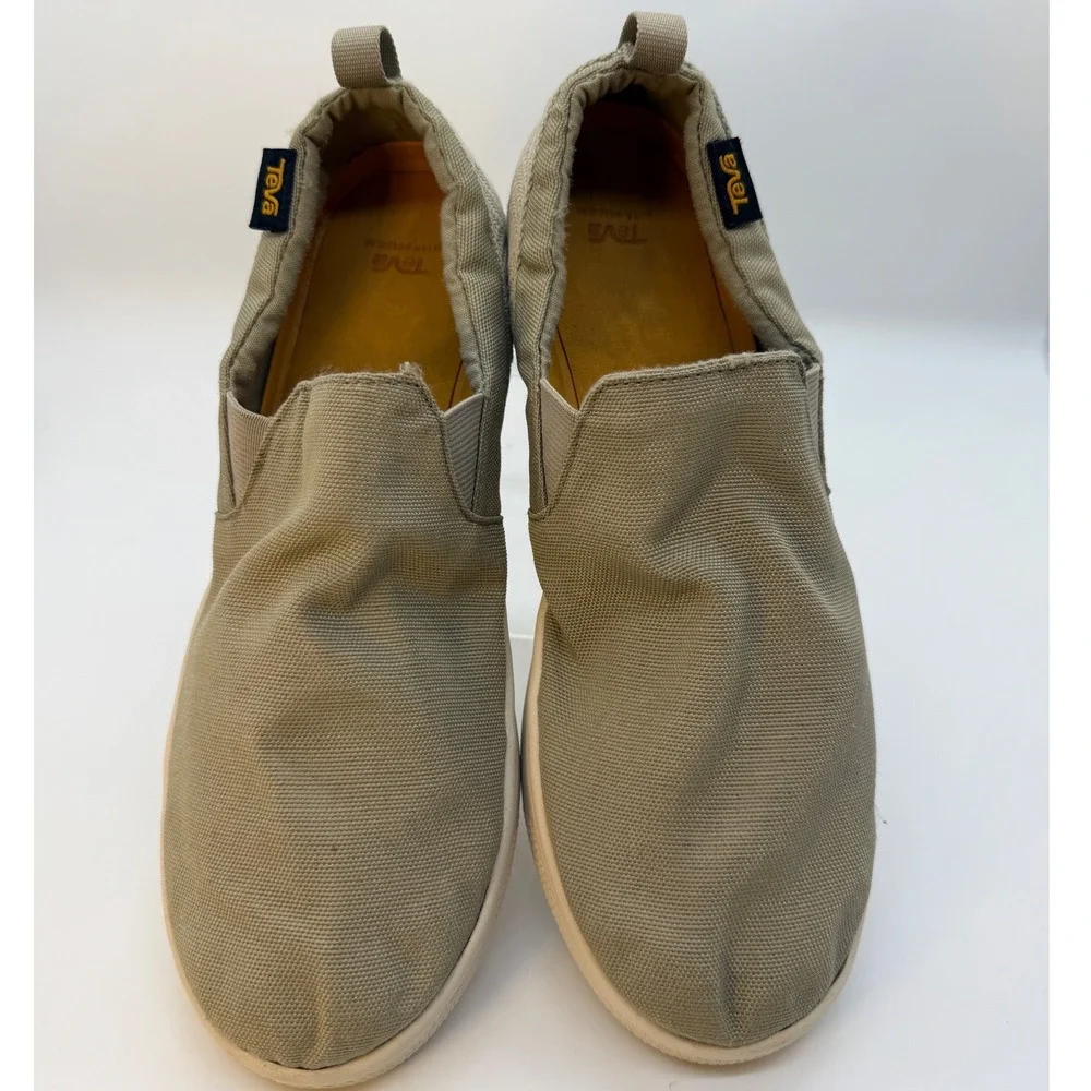 Teva Slip On Shoes Mens 10 Tan Canvas Casual Loafers Lightweight Walking Sneaker
